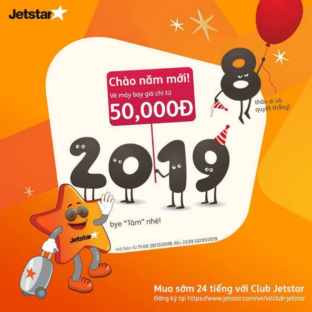 Jetstar khuyến mãi chào năm mới với giá vé cực rẻ chỉ từ 50,000 VNĐ