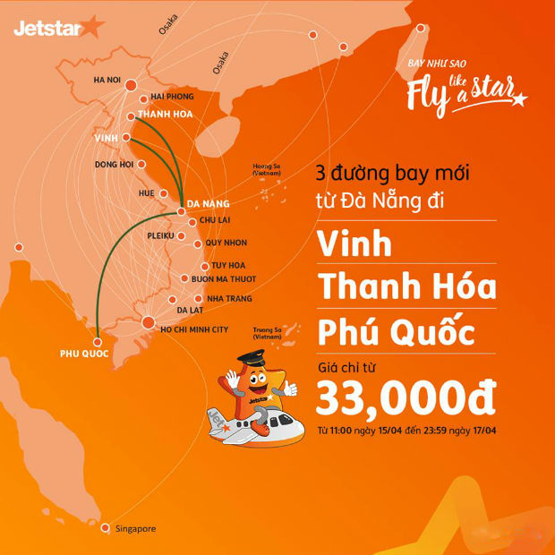 Mừng 3 đường bay mới từ Đà Nẵng, Jetstar tung vé giá cực shock từ 33,000 VNĐ